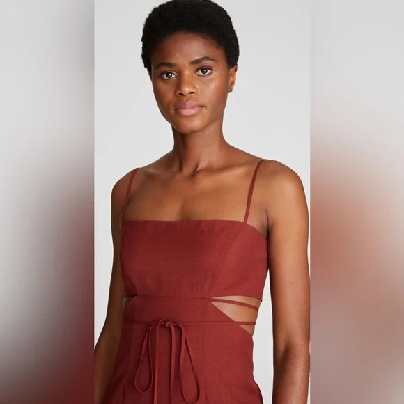 HALSTON NWOT Eli Viscose Linen Blend Brick Dress Size 2 - Picture 4 of 13